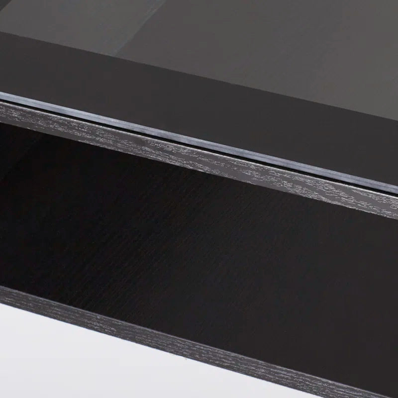 Modern Black & White Coffee Table with Glass Top and Open Shelves