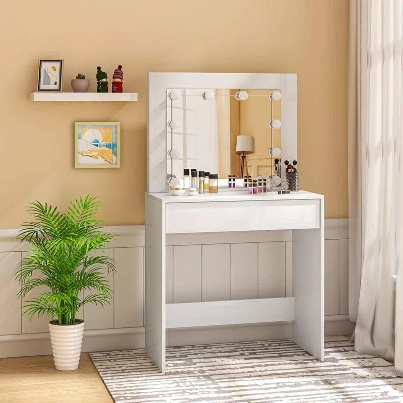 White Vanity Desk with Mirror, Makeup Vanity Desk with Drawers, Table Set for Girl, Bedroom, Storage, (White) - Ouch Cart 