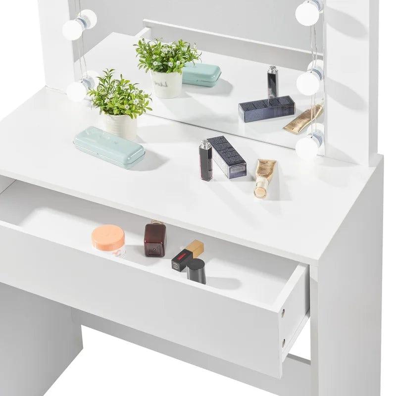 White Vanity Desk with Mirror, Makeup Vanity Desk with Drawers, Table Set for Girl, Bedroom, Storage, (White) - Ouch Cart 