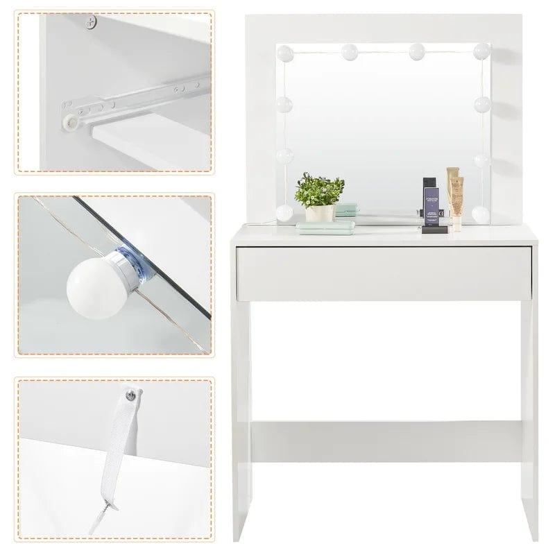 White Vanity Desk with Mirror, Makeup Vanity Desk with Drawers, Table Set for Girl, Bedroom, Storage, (White) - Ouch Cart 