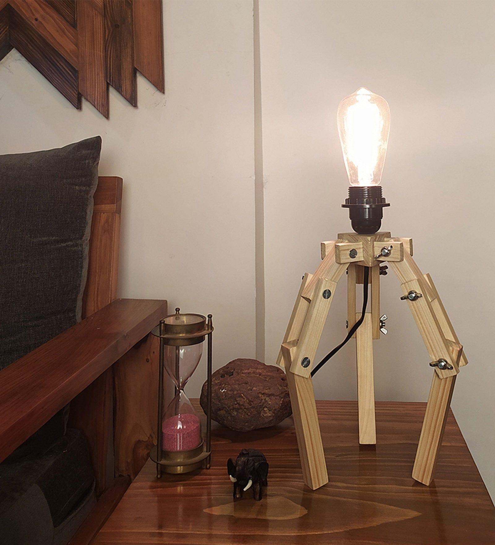 Crawler Beige Wooden Table Lamp with Black Fabric Lampshade (BULB NOT INCLUDED) - Ouch Cart 