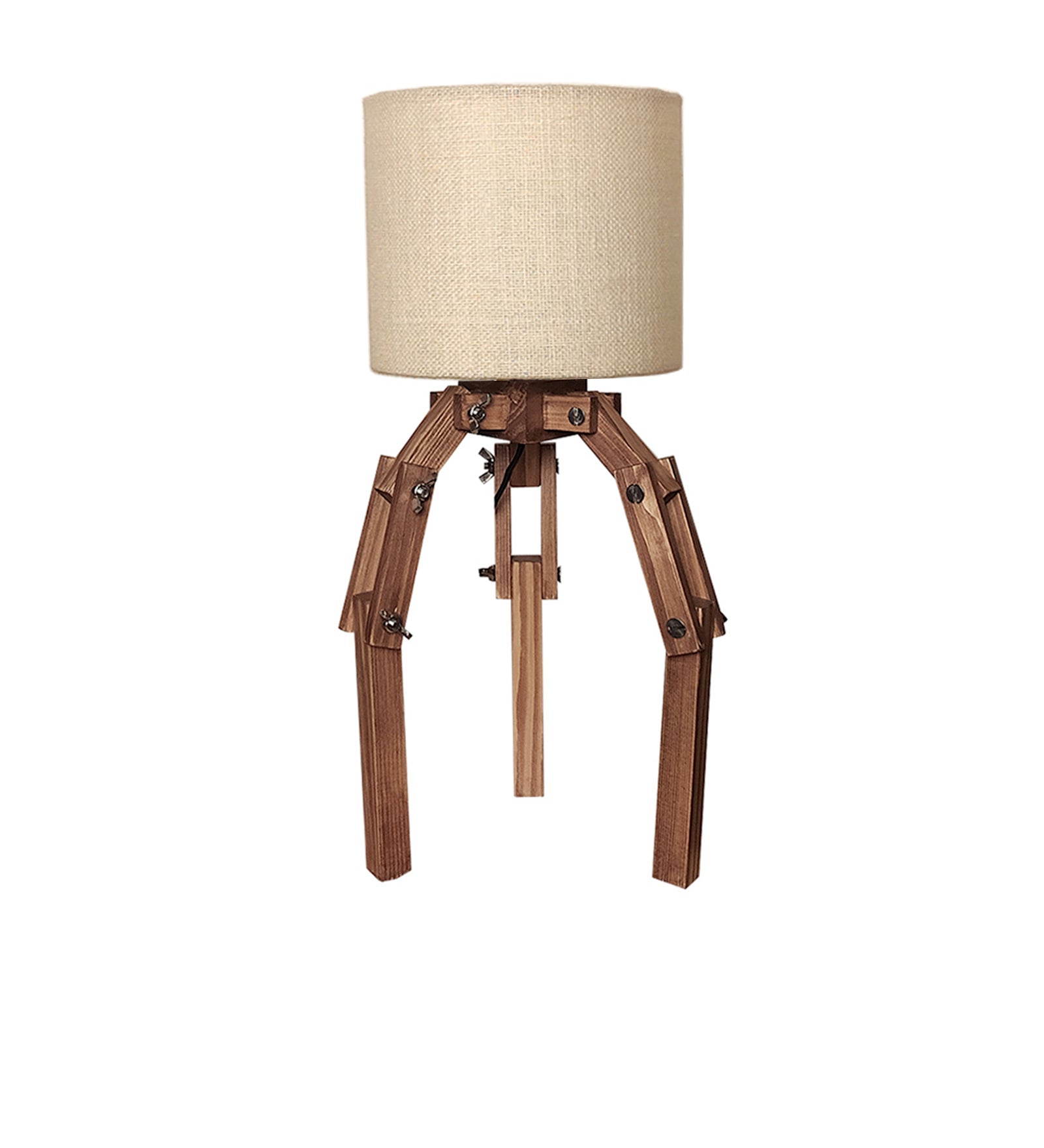 Crawler Brown Wooden Table Lamp with Yellow Printed Fabric Lampshade (BULB NOT INCLUDED)