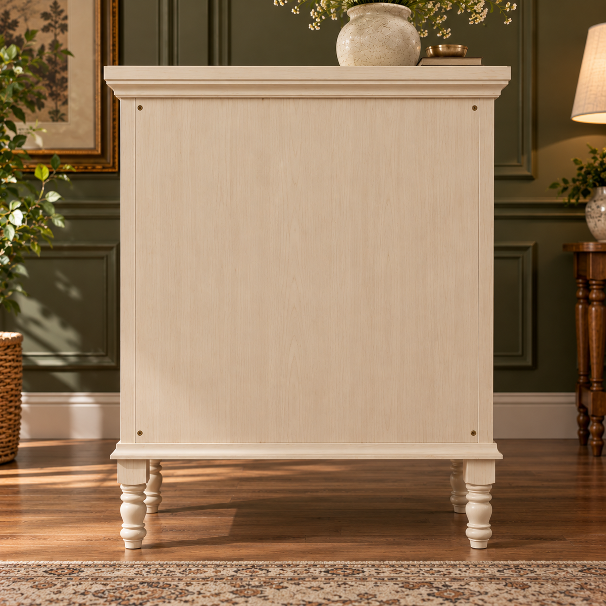 Cream Beige Wooden Sideboard Cabinet with 2 Doors & 1 Drawer  Vintage French Country Storage Furniture