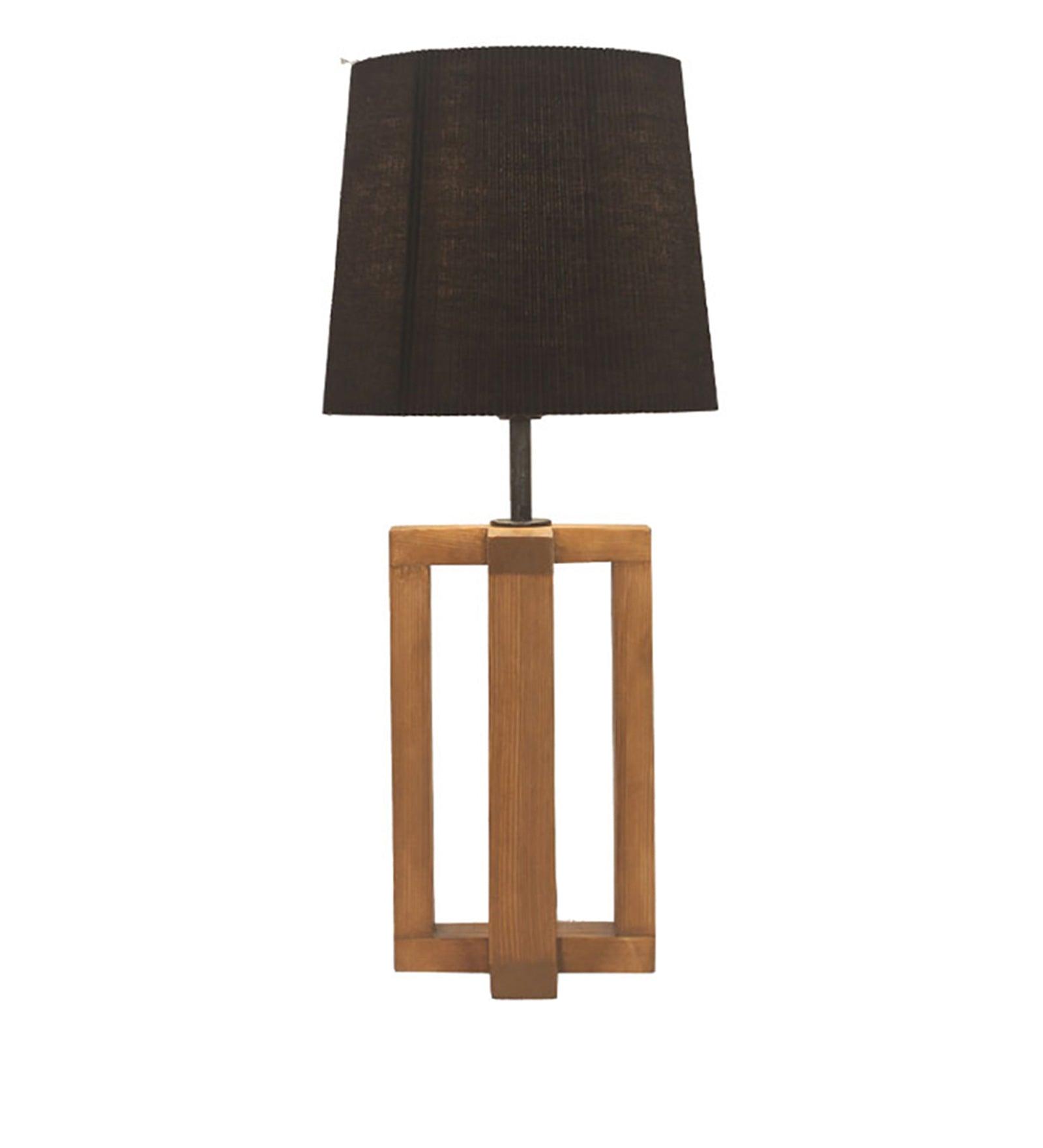 Criss Cross Brown Wooden Table Lamp with Yellow Printed Fabric Lampshade (BULB NOT INCLUDED) - Ouch Cart 