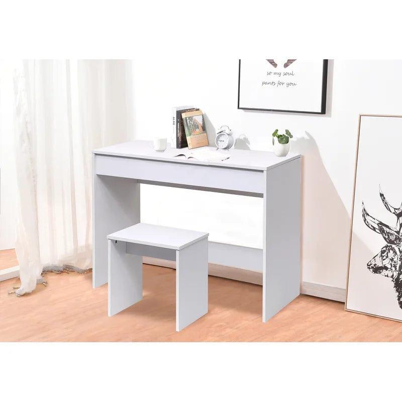 Vanity Set and Stool, HD Mirror Makeup Table with Drawers, Modern Vanity Table for Girls - Ouch Cart 