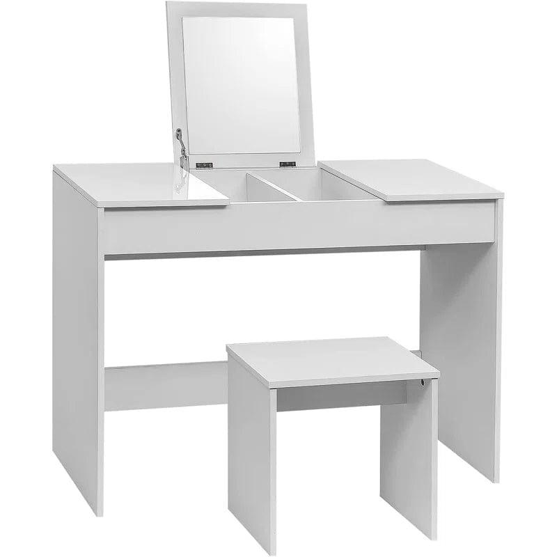 Vanity Set and Stool, HD Mirror Makeup Table with Drawers, Modern Vanity Table for Girls - Ouch Cart 