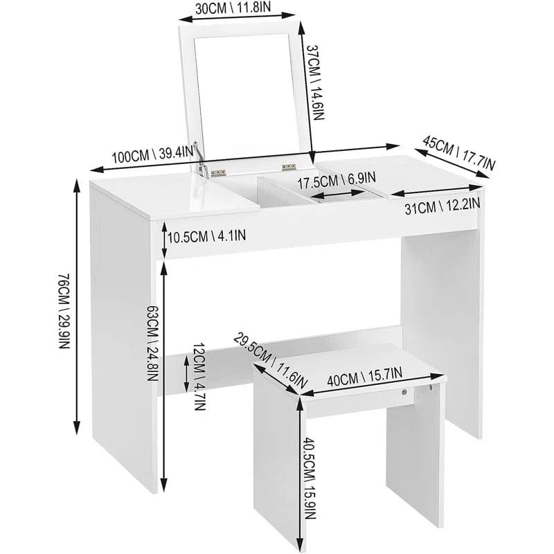 Vanity Set and Stool, HD Mirror Makeup Table with Drawers, Modern Vanity Table for Girls - Ouch Cart 