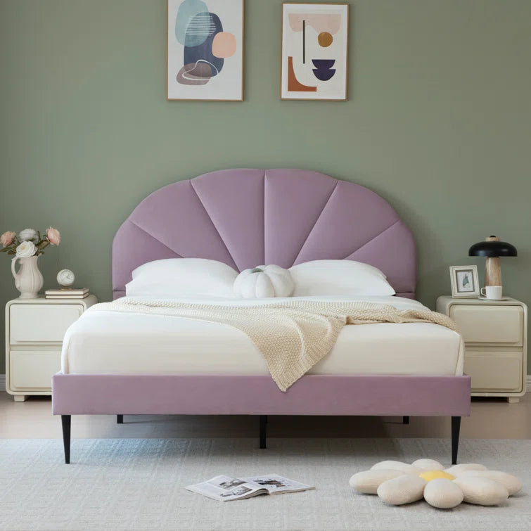 Deeb Tufted Upholstered Flower Silhouette Headboard Platform Bed