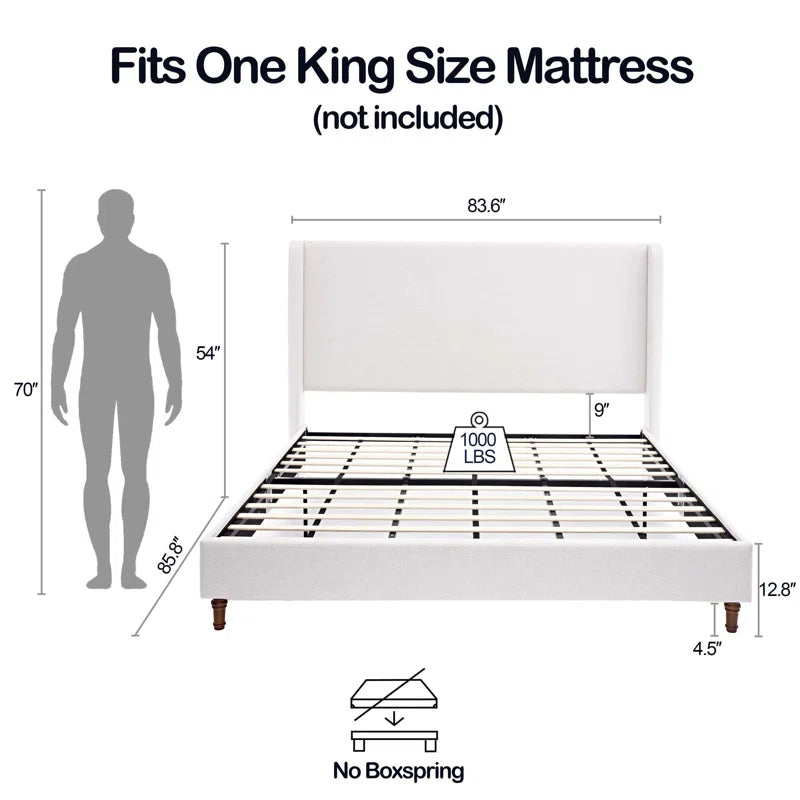 Dehosse Modern Upholstered Platform Bed With Wingback Headboard