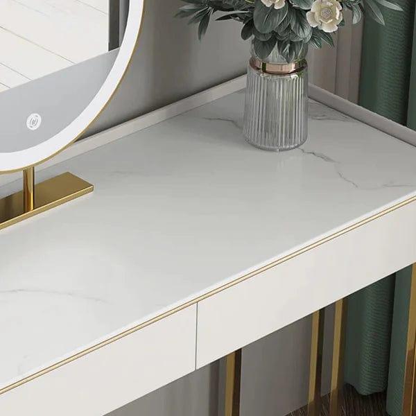 ISAK Wide Vanity with Mirror Vanity | Wooden dressing table design with stool |Vanity Table | Retractable Makeup with LED Mirror and 5 Spacious Drawers | Vanity Desk with Cabinet | Dressing Table for Bedroom Essential - Ouch Cart 