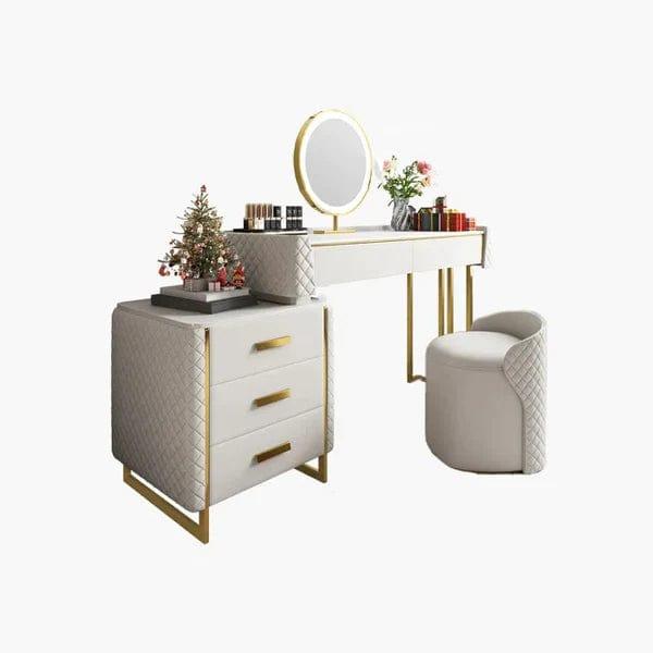 ISAK Wide Vanity with Mirror Vanity | Wooden dressing table design with stool |Vanity Table | Retractable Makeup with LED Mirror and 5 Spacious Drawers | Vanity Desk with Cabinet | Dressing Table for Bedroom Essential - Ouch Cart 