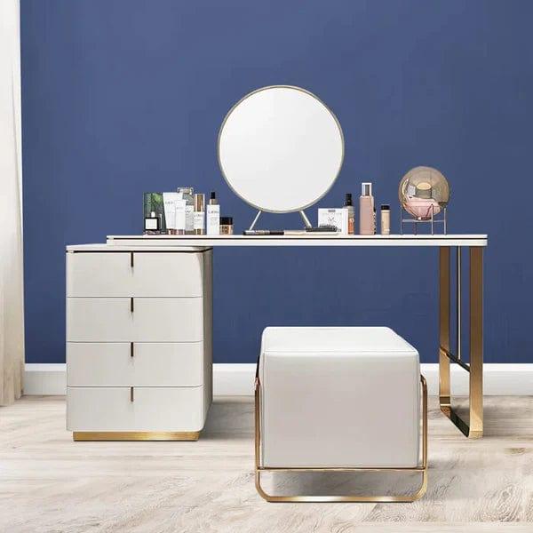 Lea Wide Vanity with Mirror Vanity wooden dressing table design with stool - Ouch Cart 