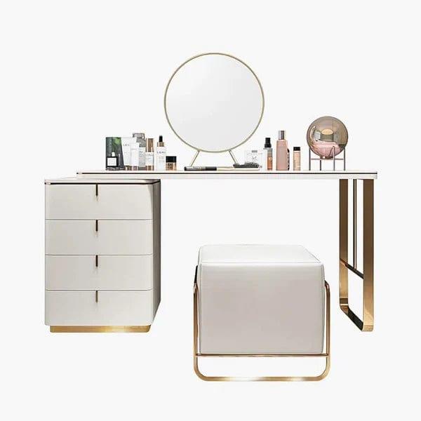 Lea Wide Vanity with Mirror Vanity wooden dressing table design with stool - Ouch Cart 