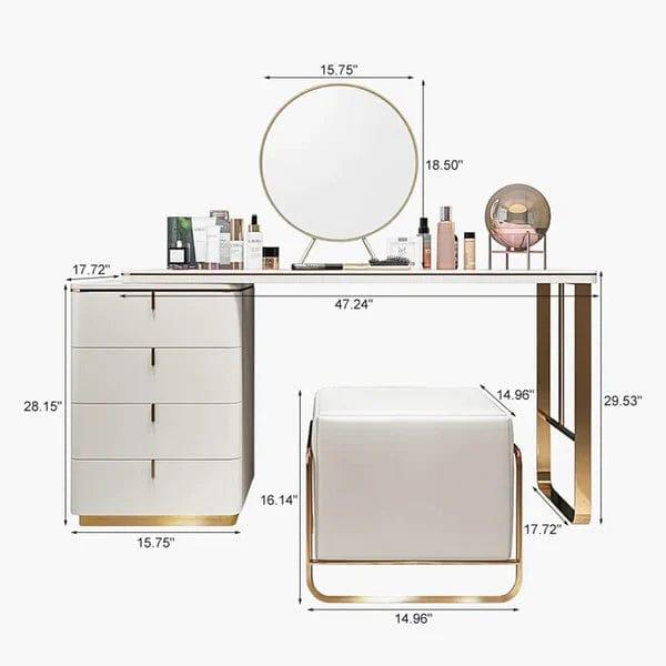 Lea Wide Vanity with Mirror Vanity wooden dressing table design with stool - Ouch Cart 