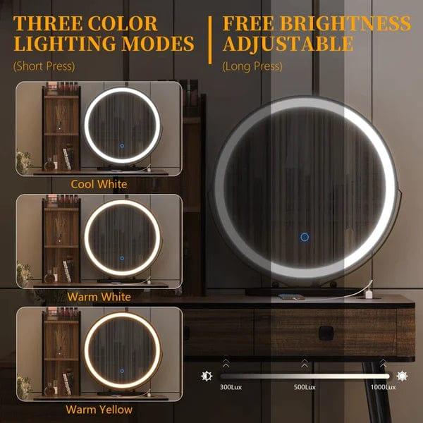 Jade Vanity dressing table design with light mirror with stool | Cosmetic Dressing Table with Makeup Stool Vanity Bedroom Dressers 5 Drawers Bedside Table for Ample Storage - Ouch Cart 