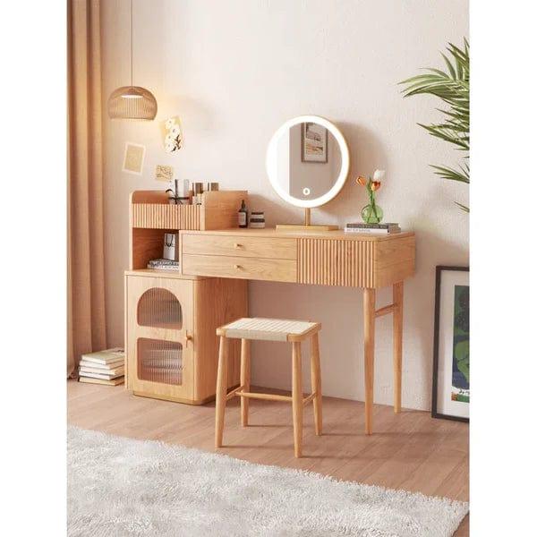 Elin Vanity dressing table design wood with LED mirror with stool, Vanity Desk, Makeup Vanity Table with Mirror, Dressing Table with 3 Drawers, Modern Wood Bedroom Vanity Vintage Dressing Table for Women Girls - Ouch Cart 