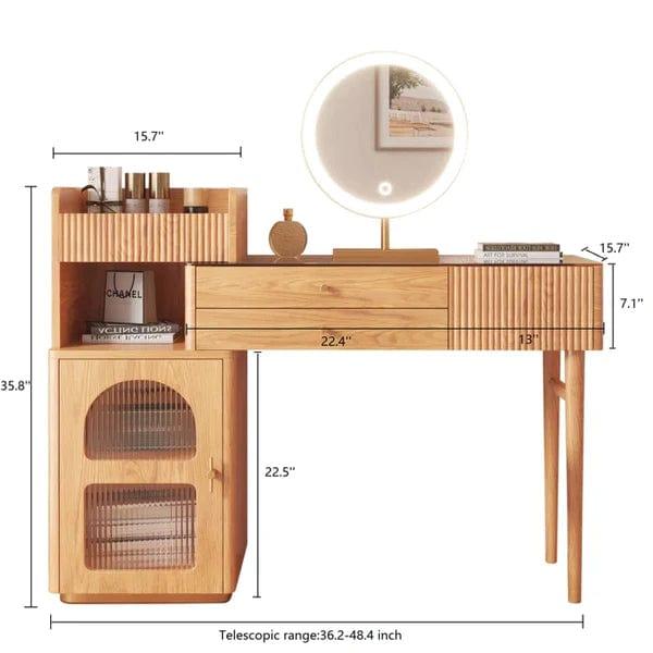 Elin Vanity dressing table design wood with LED mirror with stool, Vanity Desk, Makeup Vanity Table with Mirror, Dressing Table with 3 Drawers, Modern Wood Bedroom Vanity Vintage Dressing Table for Women Girls - Ouch Cart 