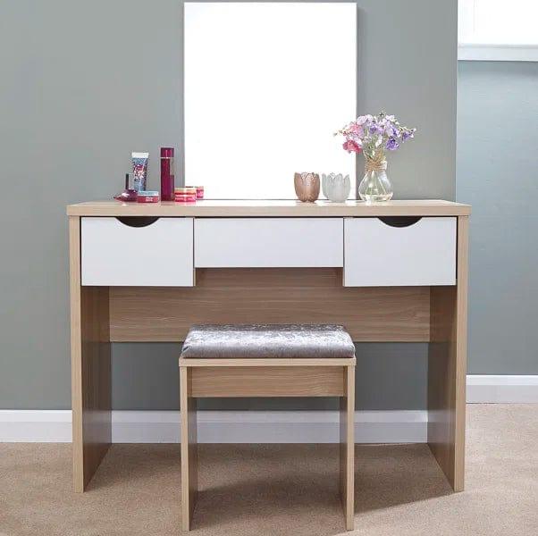 Semiocthome Farmhouse Makeup Vanity with Sliding Mirror and White Vanity Table and Side Cabinet Girls Vanity Set for Bedroom - Ouch Cart 