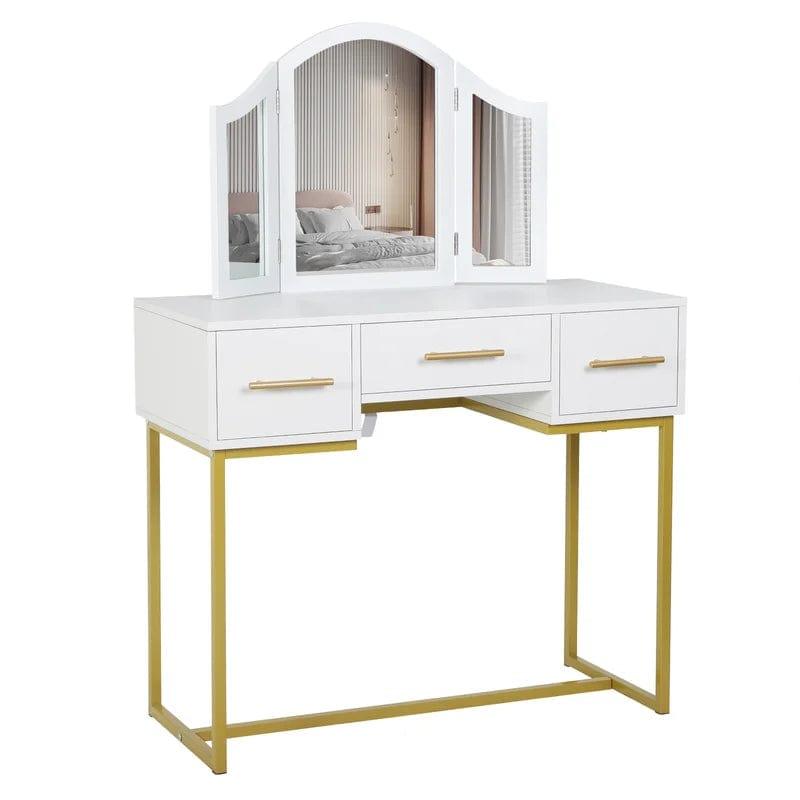 Vanity Desk, Makeup Vanity Desk with Mirror, Makeup Table and 3 Drawers, White - Ouch Cart 