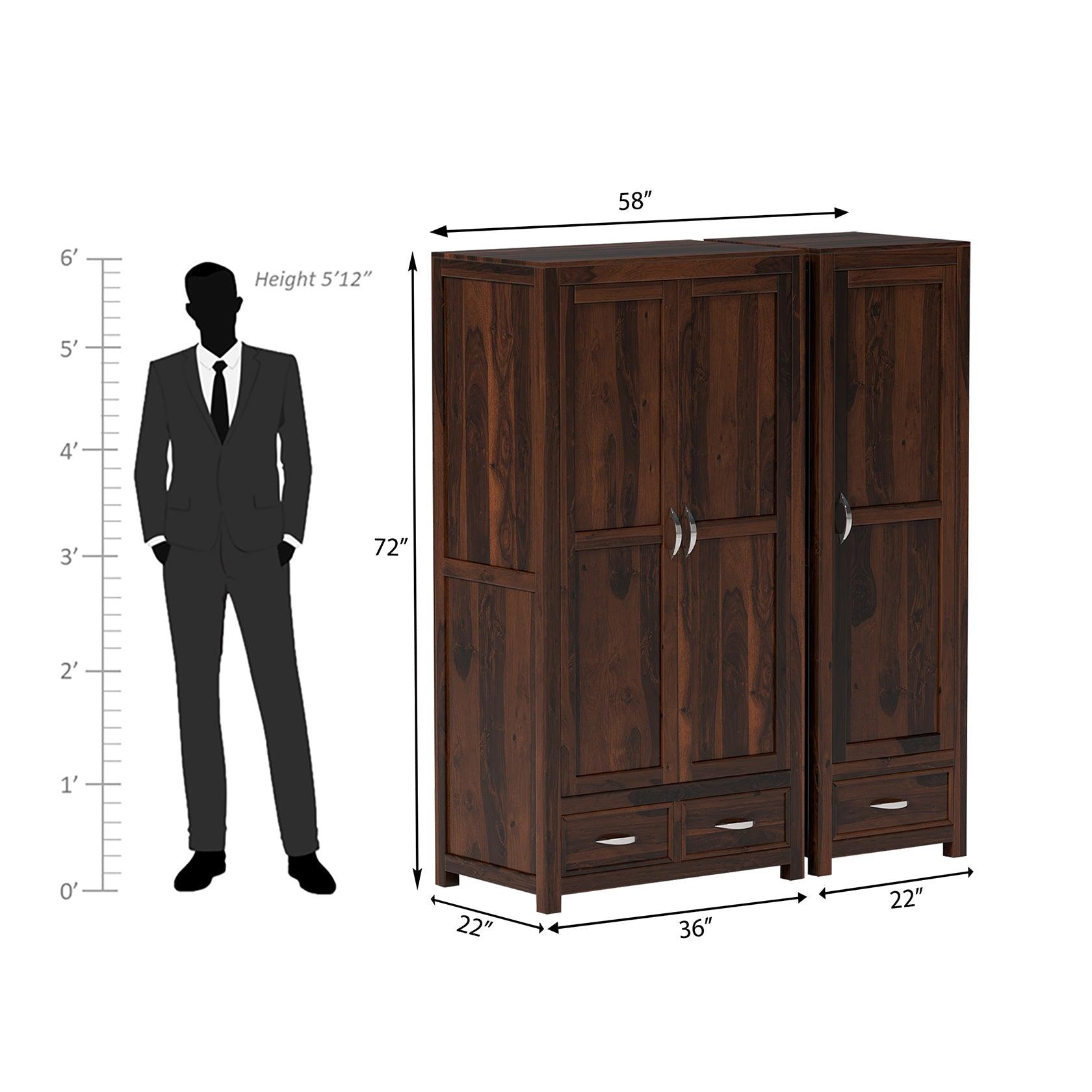 Aurora Three Door Sheesham Wood Wardrobe in Walnut Colour - Ouch Cart 