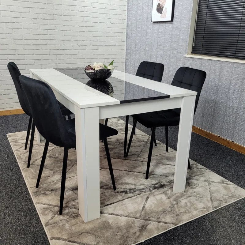 Dining Table Set Of 4 Or 6 Wooden White And Black Table Tufted Velvet Grey Or Black Chairs - Ouch Cart 