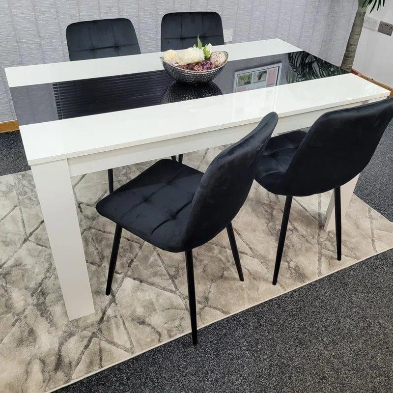 Dining Table Set Of 4 Or 6 Wooden White And Black Table Tufted Velvet Grey Or Black Chairs - Ouch Cart 