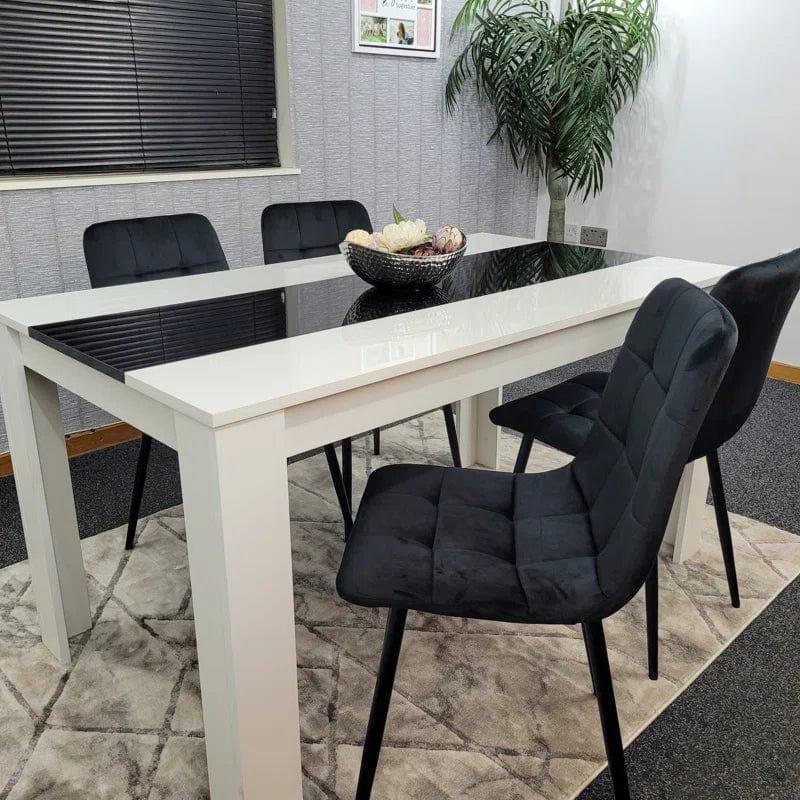 Dining Table Set Of 4 Or 6 Wooden White And Black Table Tufted Velvet Grey Or Black Chairs - Ouch Cart 