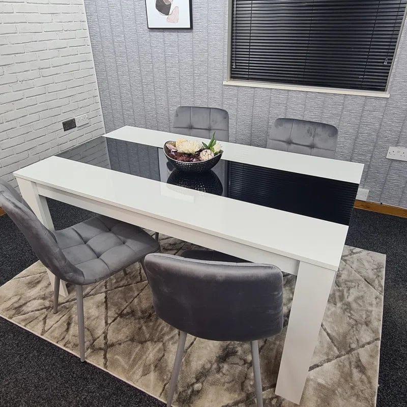 Dining Table Set Of 4 Or 6 Wooden White And Black Table Tufted Velvet Grey Or Black Chairs - Ouch Cart 