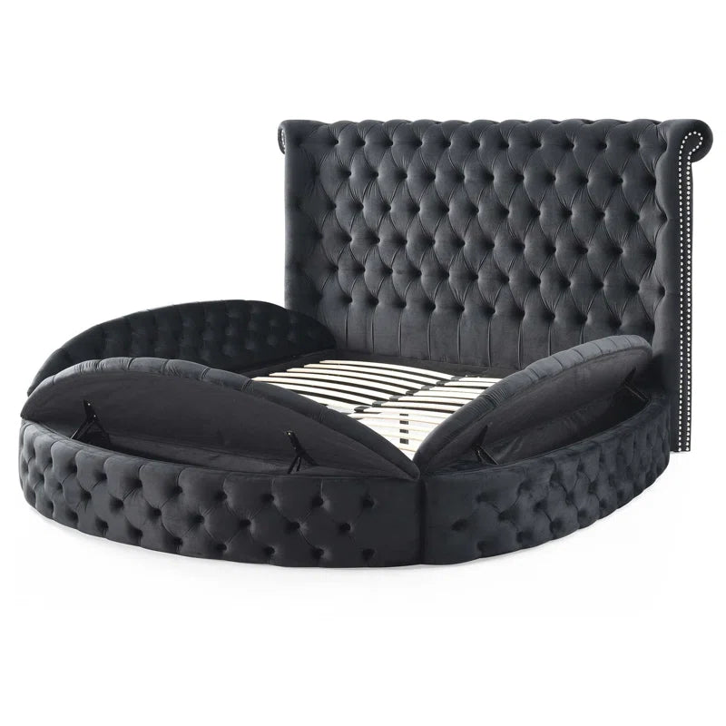 Dipansu Upholstered Velvet Round Storage bed with Wingbacks