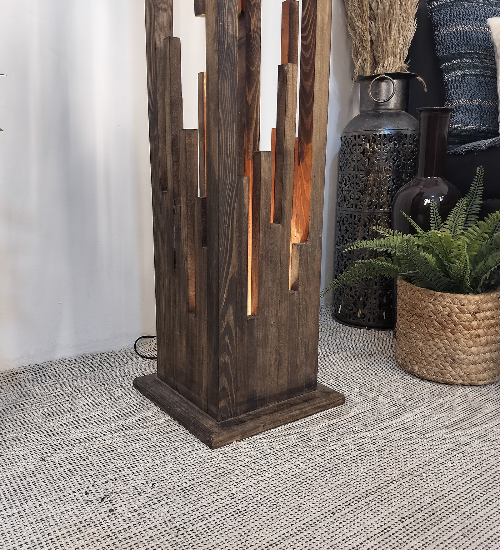 Disperse Diffused Lighting Wooden Floor Lamp with Brown Base (BULB NOT INCLUDED)