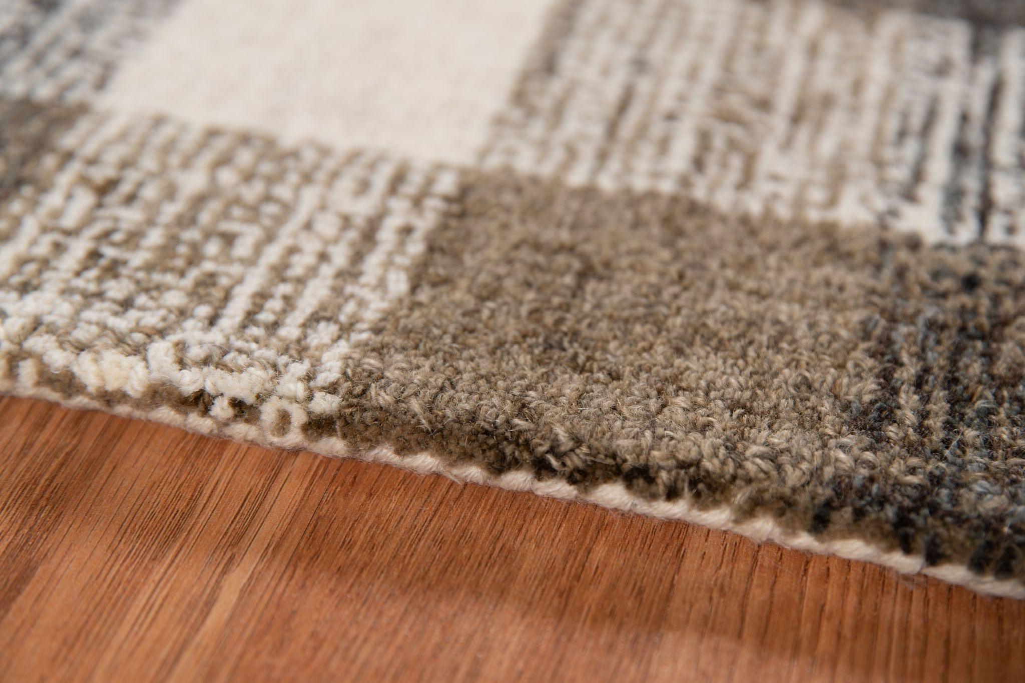 Khaki Wool Tartan 8X10 Feet Hand-Tufted Carpet - Rug - Ouch Cart 