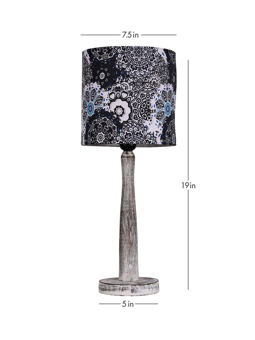 Distress White Wooden Lamp with Blue Batik Print Shade - Ouch Cart 