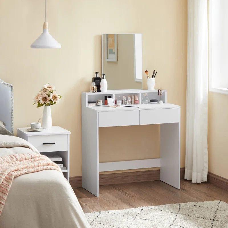 Makeup Vanity with Large Mirror, Vanity Desk with 2 Drawers Vanity Set Dressing Table for Women Girls (White) - Ouch Cart 