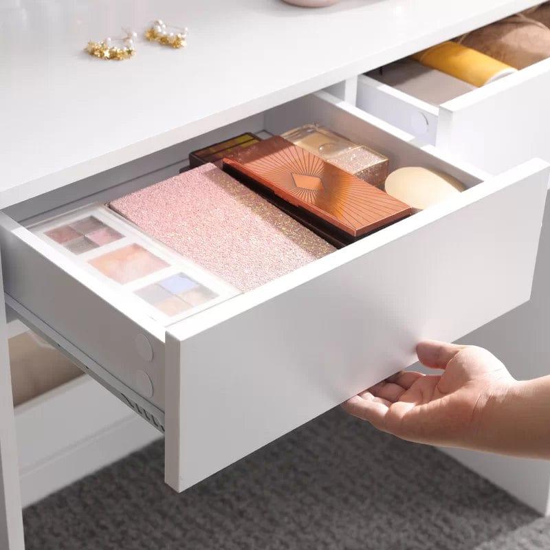 Makeup Vanity with Large Mirror, Vanity Desk with 2 Drawers Vanity Set Dressing Table for Women Girls (White) - Ouch Cart 