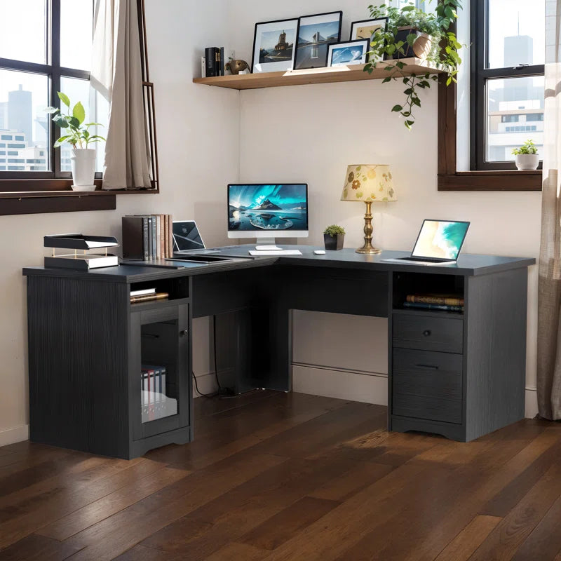60'' L-Shaped Executive Desk with Drawer and Power Outlet
