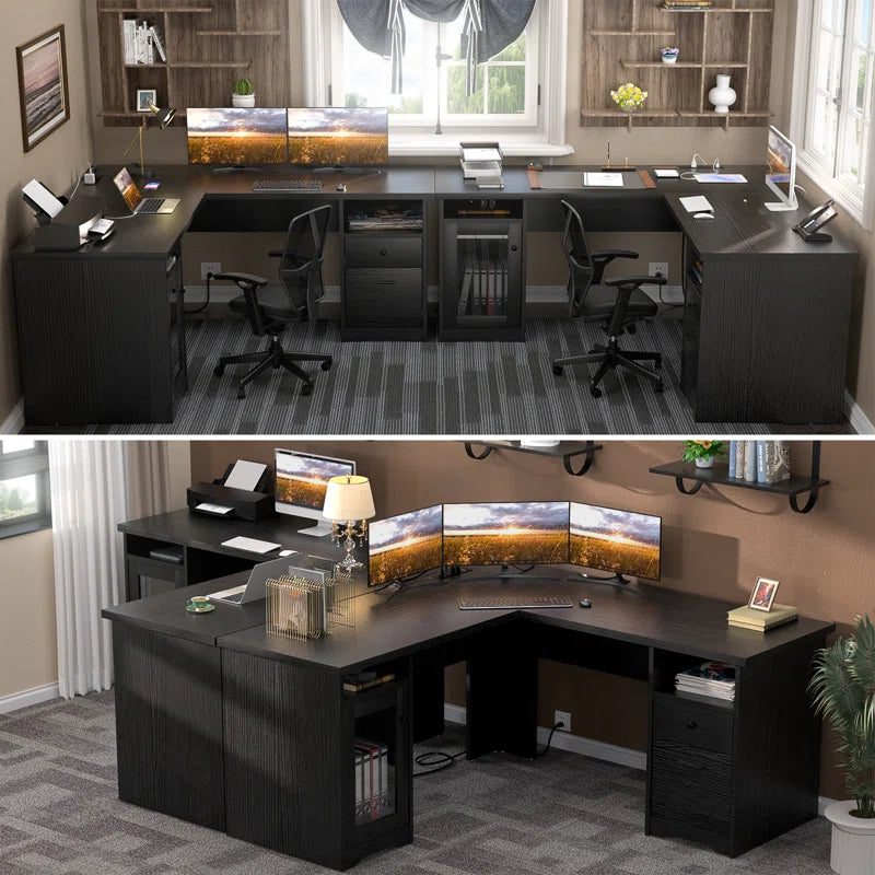 60'' L-Shaped Executive Desk with Drawer and Power Outlet