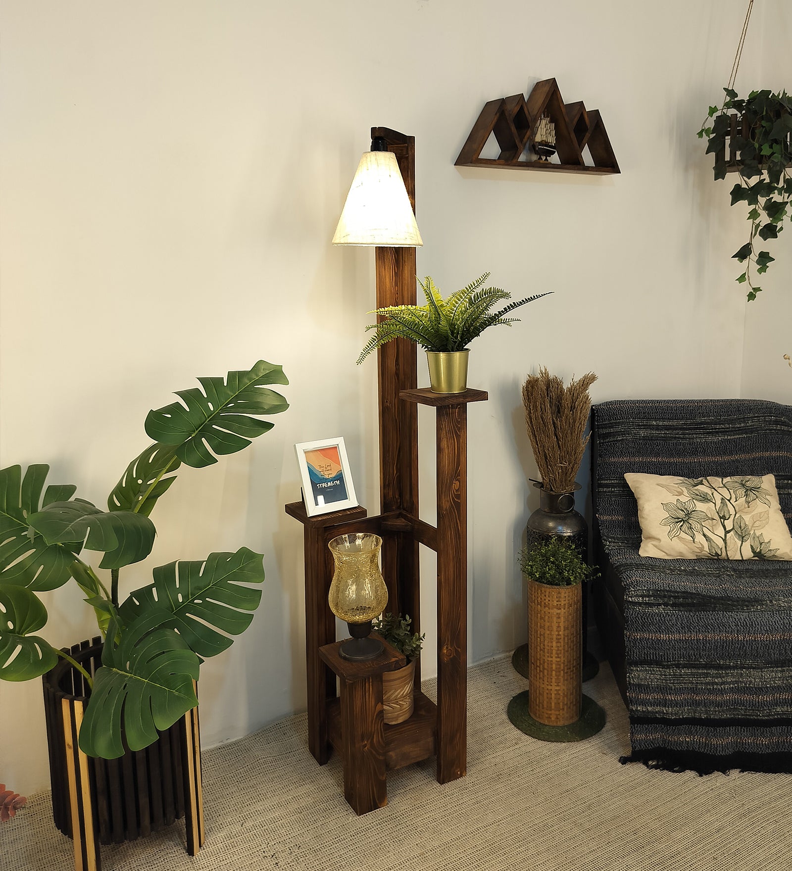 Dorian Wooden Floor Lamp with Brown Base and Jute Fabric Lampshade (BULB NOT INCLUDED)