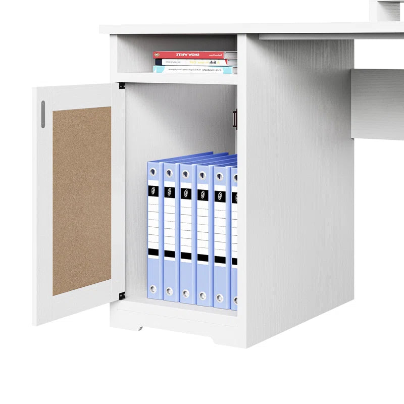 59" L Shaped Desk with Power Outlets & File Drawer