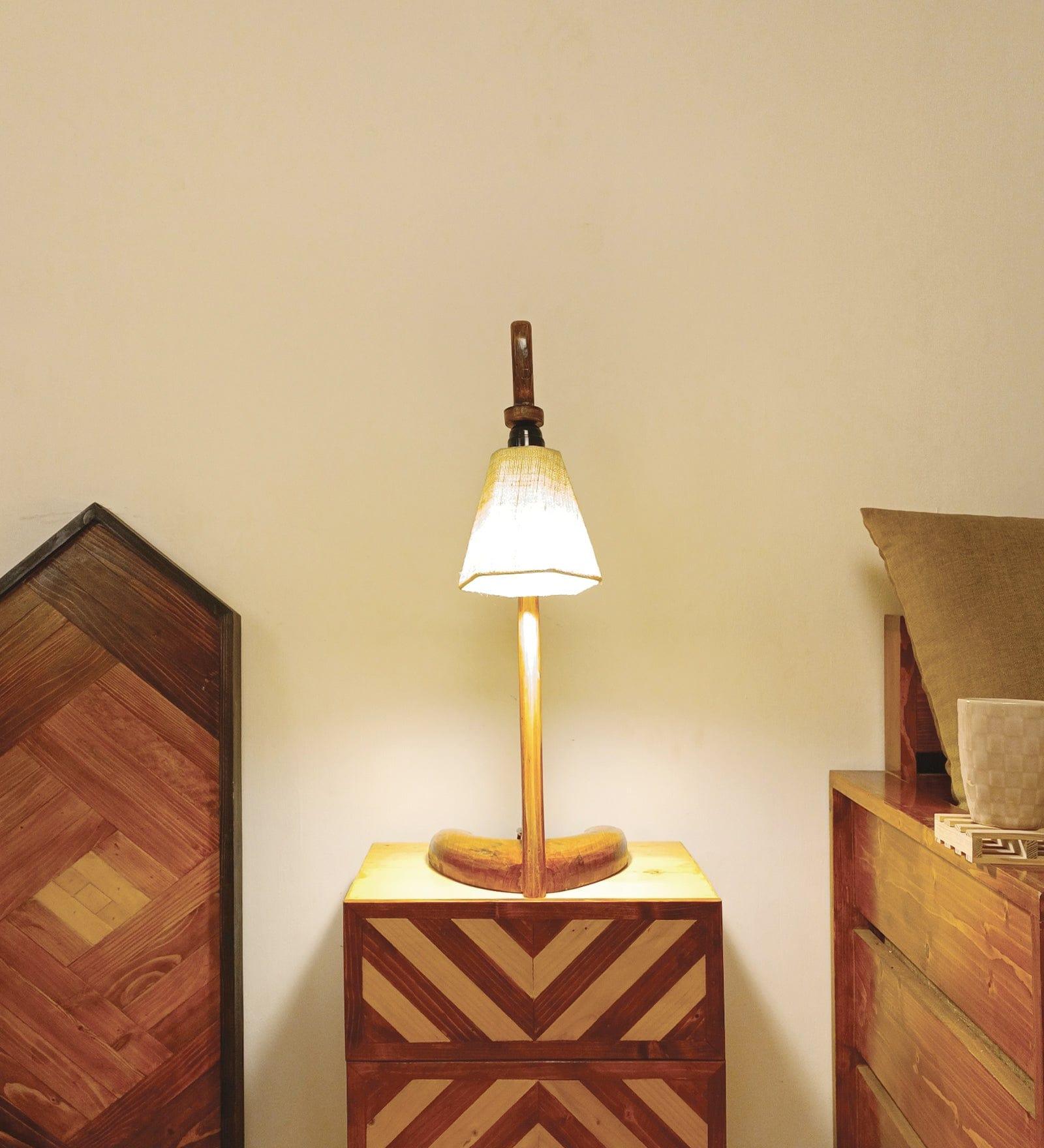 Druid Brown Wooden Table Lamp with White Jute Lampshade (BULB NOT INCLUDED) - Ouch Cart 