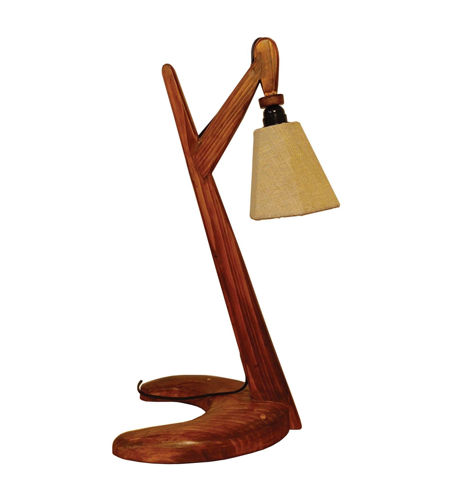 Druid Brown Wooden Table Lamp with White Jute Lampshade (BULB NOT INCLUDED) - Ouch Cart 