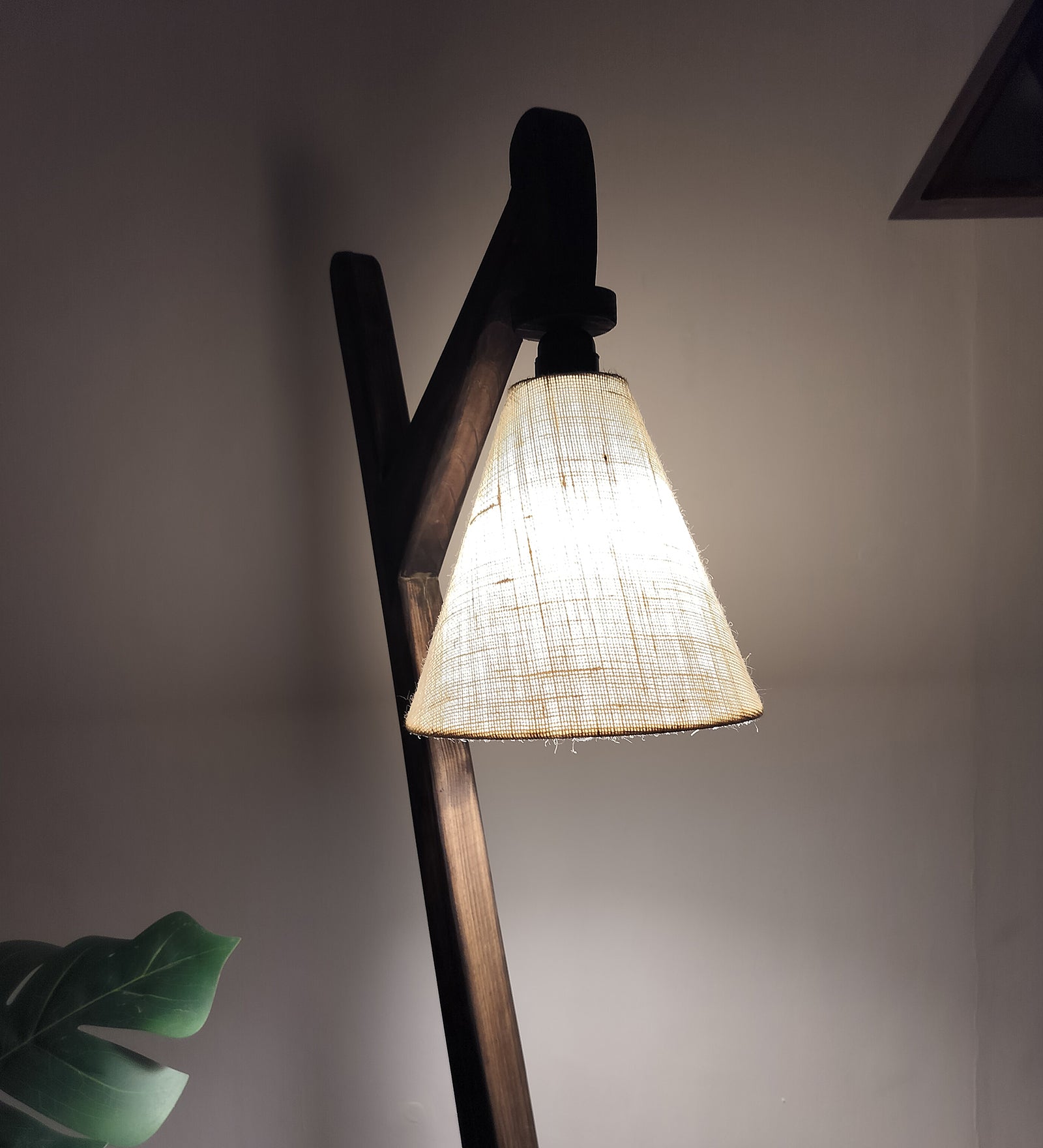 Druid Wooden Floor Lamp with Brown Base and Jute Fabric Lampshade (BULB NOT INCLUDED)