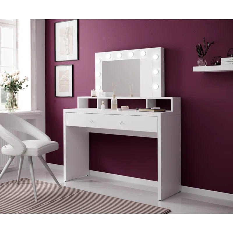 JBLCC Vanity Desk with Mirror and Lights, Makeup Vanity with Storage Drawer, White Vanity Set Dressing Table for Bedroom - Ouch Cart 