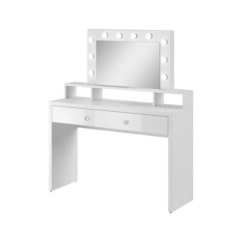 JBLCC Vanity Desk with Mirror and Lights, Makeup Vanity with Storage Drawer, White Vanity Set Dressing Table for Bedroom - Ouch Cart 