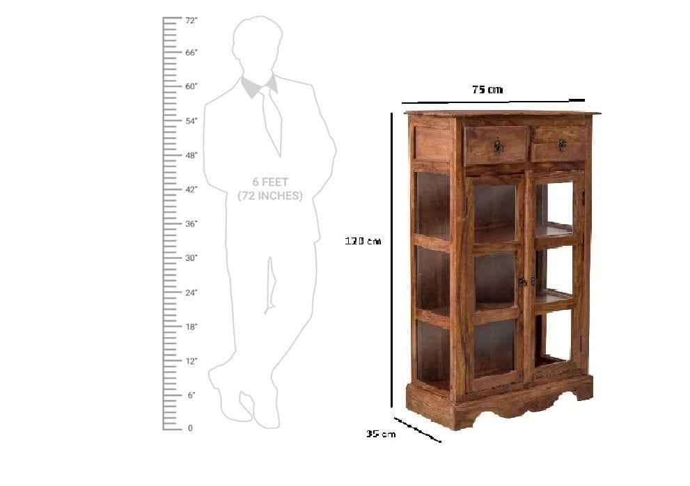 Sheesham Wood Two Drawer Crockery Cabinet Medium In Honey Finish - Ouch Cart 