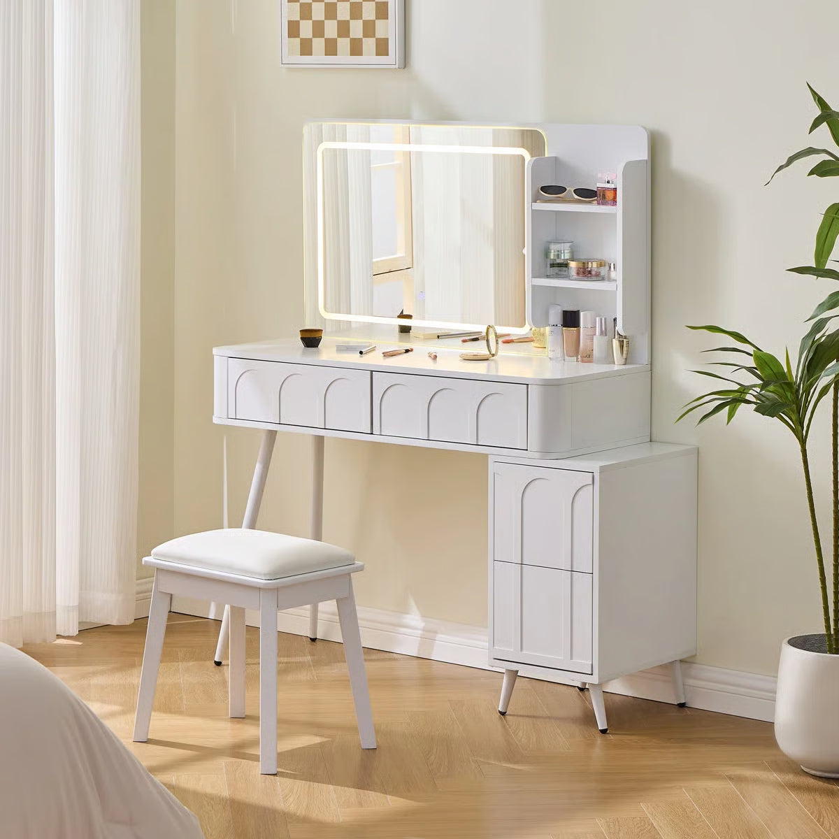 Dufault 45.5'' Modern Makeup Vanity Set With Mirror And Stool