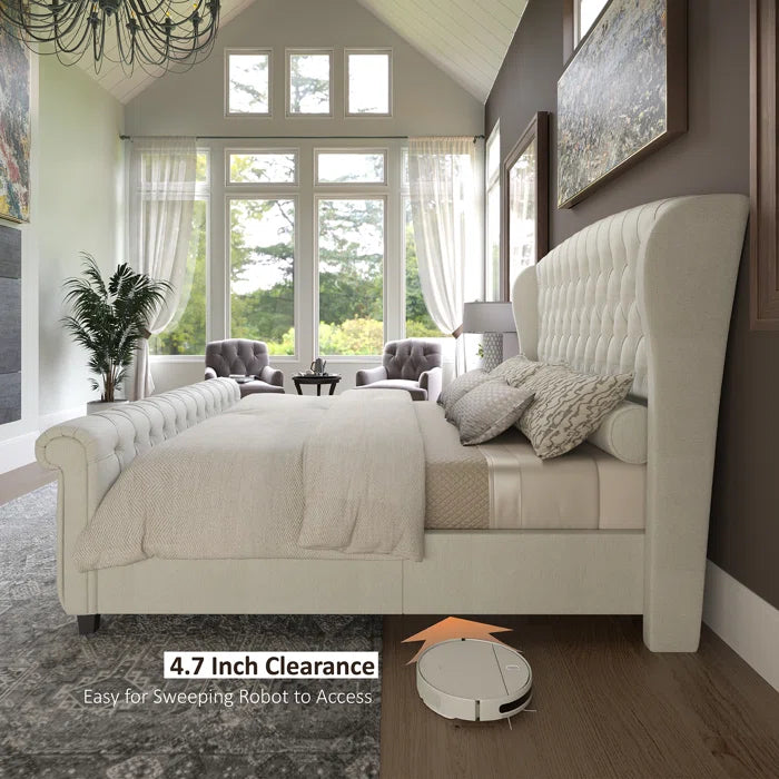 Velvet Sleigh Bed with Scroll Wingback Headboard – A Luxurious Touch for Your Bedroom
