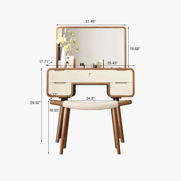 Makeup Vanity Table with Mirror, Dressing Table with 5 Drawers, Modern Wood Bedroom Vintage Dressing Table for Women Girls - Ouch Cart 