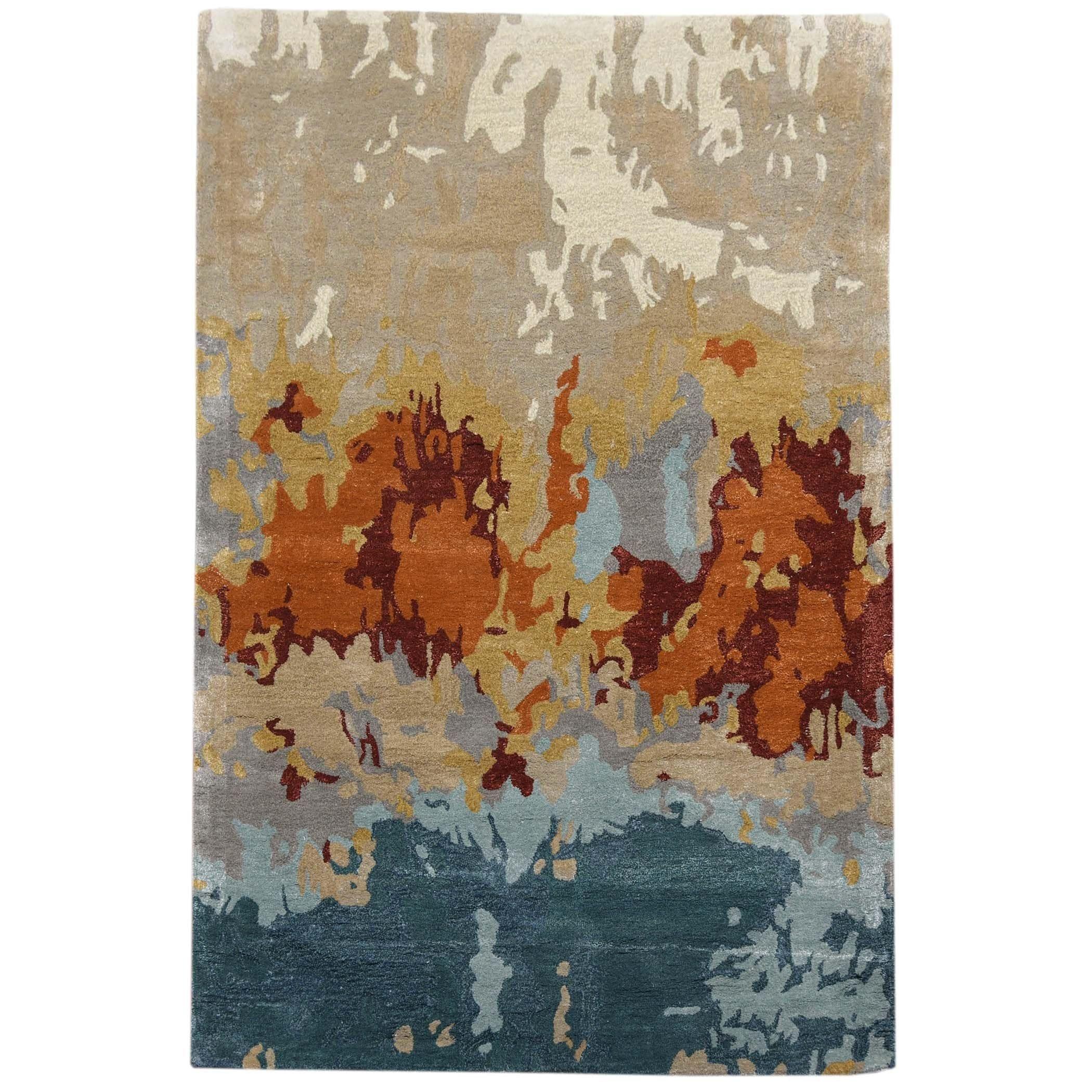 Orange Wool & Viscose Dream Scape 4x6 Feet Hand-Tufted Carpet - Rug