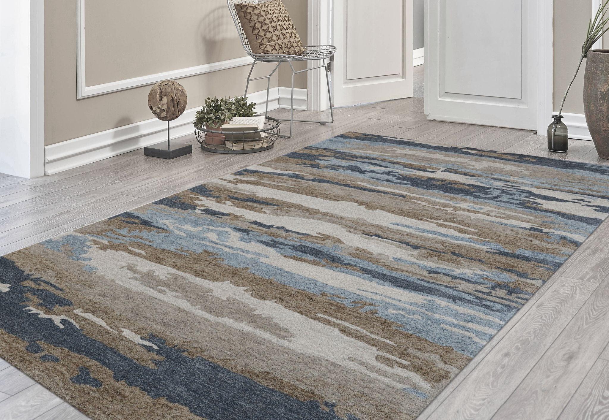 Water Blue Wool & Viscose Abstract Hand-Tufted Carpet Abstract Rug 5 x 8 Feet