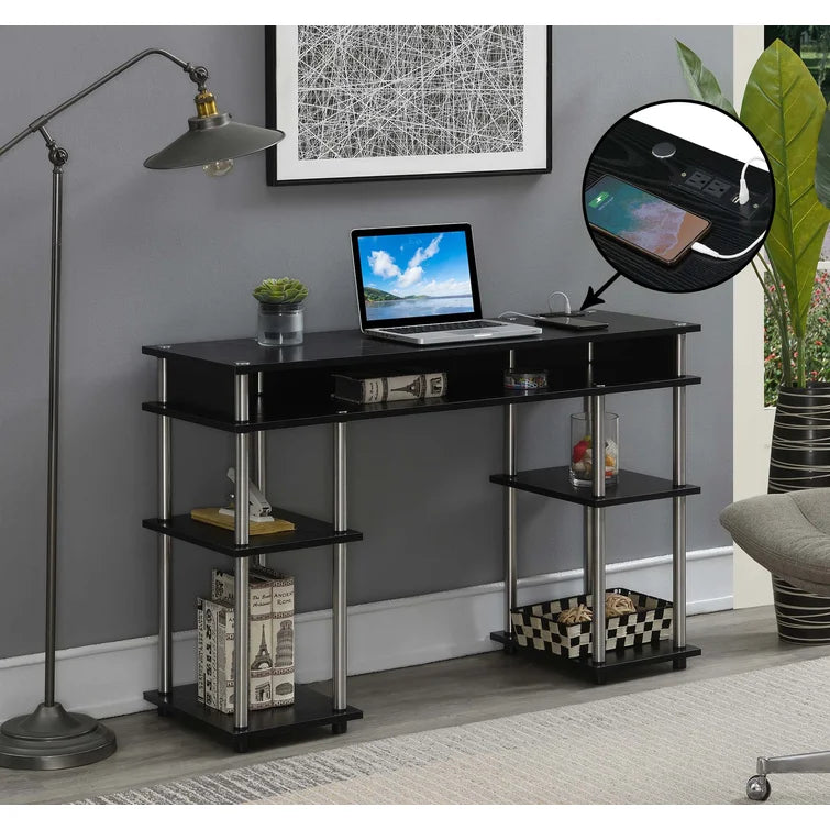 No Tools Computer Desk with Built-In Outlets